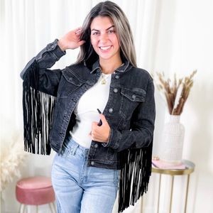 Judy Blue Black Fringe Jean Jacket 2XL nwot
